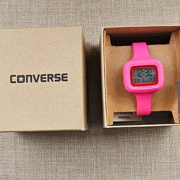 Converse Ladies Digital Wristwatch Pink Sport Rubber Strap Wrist Watch W Box NWT - Picture 1 of 10